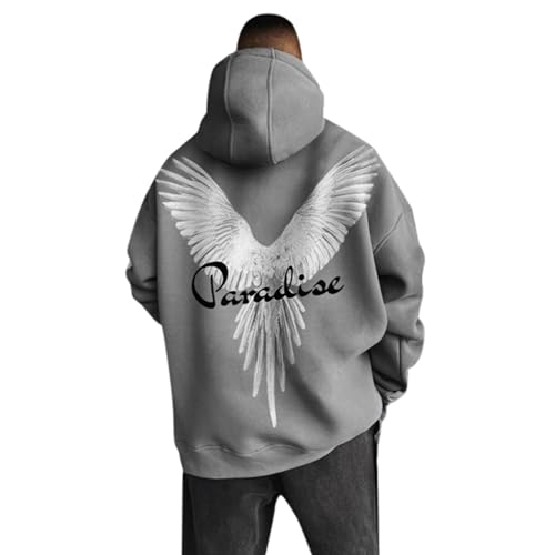 Sweatshirt Herren Mit Kapuze Kapuzenpullover Große Größen Günstig Winter Pullover Hoody Langarm Herren Oversize Fashion Locker Lässig Casual Sport Hemd Tops (Grey, S) von Huihong