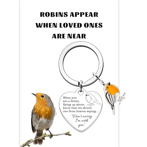 Huipalon Rotkehlchen-Gedenkgeschenk, Trauergeschenk, Rotkehlchen-Charm-Schlüsselanhänger mit Karte "Rotkehlchen erscheinen wenn geliebte Menschen sind nah", Gedenkgeschenk für den Verlust von Mutter von Huipalon