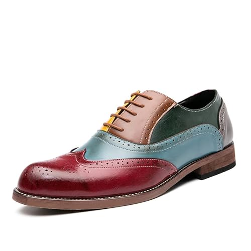 HuitJours Herren Brogues Wingtip Schnürschuh Klassisch Schwarz Kleid Schuhe Derby Gatsby Abschlussball Mode Oxford, Rot/Ausflug, einfarbig (Getaway Solids), 41 EU von HuitJours