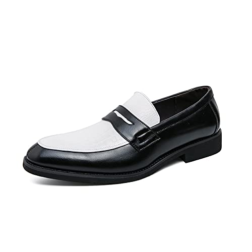 HuitJours Herren-Mokassins, zweifarbig, Penny-Loafer, zum Hineinschlüpfen, Anzug, Schuhe, Freizeit, Boot, Schuhe, A-black Weiß, 41.5 EU von HuitJours