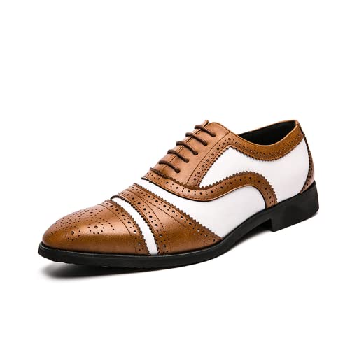 HuitJours Herren Zweifarbige Farben Schnürschuh Brogue Flügelspitze Kleid formelle Schuhe Oxford Zuschauer Abschlussball Kirche Zehenkappe Derbyschuhe (C-Braun, 40), e-brown, 44 EU von HuitJours