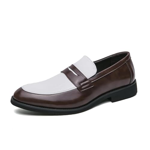 HuitJours Herren zweifarbige Farben Penny Loafer Slip On Pull on Kleid Schuhe Casual Bootsschuhe Mokassins, A-braun und weiß, 47 EU von HuitJours