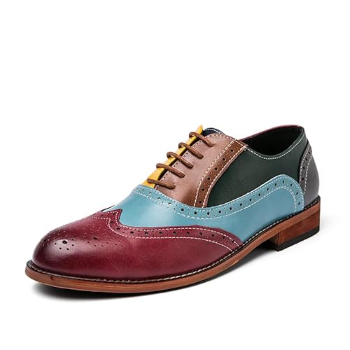 HuitJours Oxford Herrenschuhe, mehrfarbige Brogues, Flügelspitzen, zum Schnüren, Patchwork, zweifarbig, passende gelochte runde Zehenpartie, mehrfarbig, 44.5 EU von HuitJours