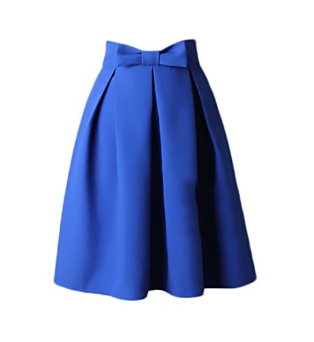 Rockabilly Damen Elegant Kurz Rock A Linie Swing Vintage Swing High Waist Bowknot Frauen Retro Einfarbig Uni-Farben Plisseerock Faltenrock Minirock von Huixin Fashion