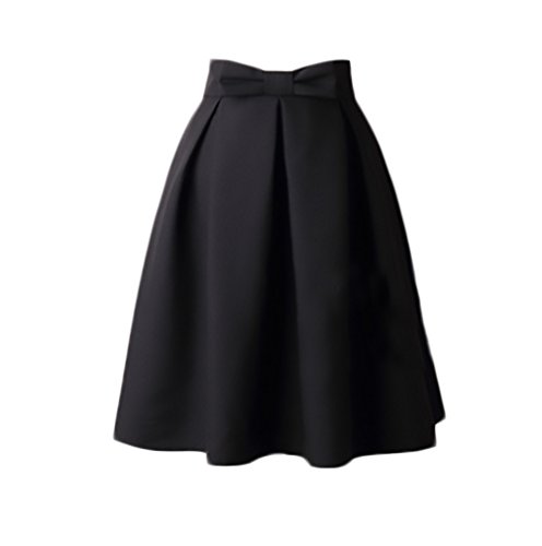 Rockabilly Damen Elegant Kurz Rock A Linie Swing Vintage Swing High Waist Bowknot Frauen Retro Einfarbig Uni-Farben Plisseerock Faltenrock Minirock von Huixin Fashion