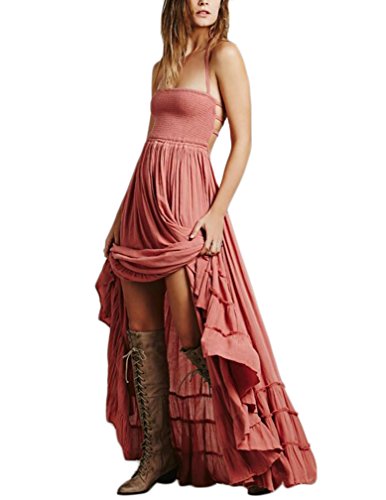 Strandkleider Damen Sommerkleider Kleid Mädchen Lang Neckholder Cocktailkleider Rückenfrei Schulterfrei Ärmellos Ballkleid Bandeau A-Linie Swing Elegant Vintage Boho Lange Kleider Maxikleid von Huixin Fashion