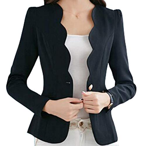 Blazer Damen Frühling Herbst Mode Business Casual Office Anzugjacke Elegante Langarm Slim Fit Einfarbig Sakko Kurzmantel Outerwear (Color : Schwarz, Size : XL) von Huixin