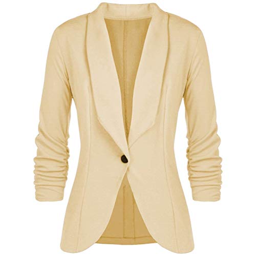 Blazer Damen Herbst Business Mäntel 3/4 Ärmel Unifarben Revers Button Plissee Irregular Freizeitanzug Trendigen Outwear (Color : Hellgelb, Size : XL) von Huixin