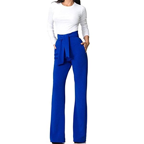 Damen Anzughose Fashion High Waist Einfarbig Palazzo Hosen Festlich Elegante Cocktail Mädchen Party Business Hose Wide Leg Pants Abendmode Bekleidung (Color : Knallblau, Size : L) von Huixin