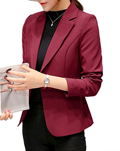 Damen Blazer Elegante Formal Office Business Jacket Slim Fit Kurz Mode Modern Frauenart Style Exquisite Anzug Outwear Oberbekleidung Unifarben (Color : Burgunderrot, Size : S) von Huixin