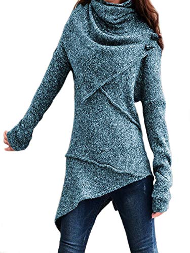 Damen Rollkragen Pullover Langarm Asymetrisch Hem Slim Fit Mode T-Shirt Oberteile (Blau,M) von Huixin