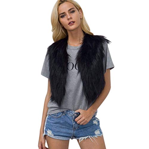 Fellweste Elegant Damen Mode Weste Winter Unifarben Ärmellos Flauschig Mädchen Warm Party Kurzmantel Trendigen Apparel Young Fashion Outerwear (Color : Schwarz, Size : S) von Huixin