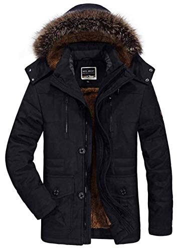 Herren Bequemer Winter Warm Männer Dicke Kapuze Herrenmode Jacken Mit Ntel Parka Outdoor Wärmen Rmejacke Wintermantel Pelz Pelzkragen Abnehmbare Kapuze (Color : Schwarz, Size : 3XL) von Huixin