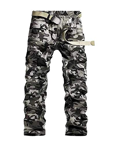 Herren Camouflage Hose Military Arbeitshose Pants Herrenmode Cargo Frühling Casual Herbstmit Taschen Sporthose Outdoorhose (Color : Grau, Size : 38-Waist 102 cm) von Huixin