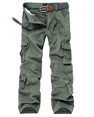 Herren Cargohose Frühling Herbst Normallacks Taschen Outdoorhose Mit Herrenmode Hiking Sport Hosen Jogginghosen (Color : Armee-Grün, Size : 31) von Huixin