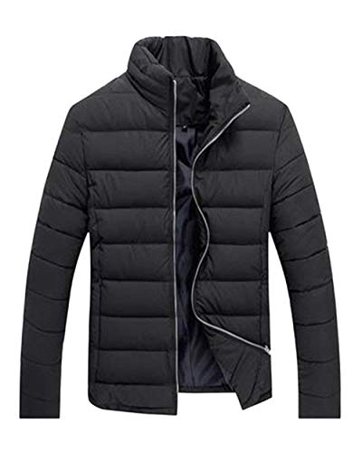 Herren Einfarbig Sports Stepp Warm Stehkragen Jacke Baumwollmänner Langarm Herrenmode Ntel Parka Jacke Outerwear Steppmantel (Color : Schwarz, Size : L) von Huixin