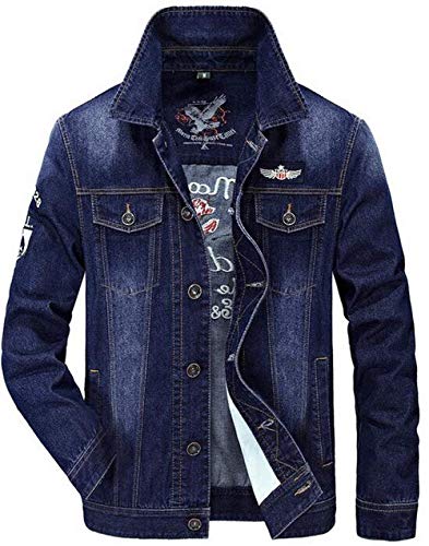 Herren Herbst Outdoor Freizeit Einheitliche Jeansjacke Herrenmode Taille Reisen Coat Angeln Mantel Licht Mantel Knopf Anzug Jacke (Color : 2-blau, Size : S) von Huixin