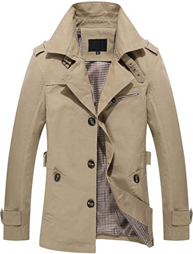 Herren Herbst Slim Fit Windbreaker Jacket Down Coat Einreiher Herrenmode Turn Kragen Jacke Parka Trench Männer Ntel Jack Anzug Oberbekleidung (Color : Khaki 02, Size : S) von Huixin