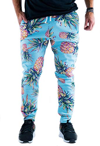 Herren Hose Jogginghosen Ananas Aufdruck Sporthose Hawaii Style Funktionshose Freizeithose Mit Taschen (Blau,L) von Huixin