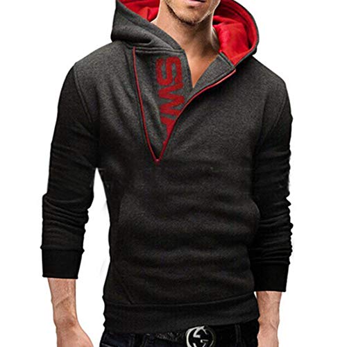 Herren Schraeger Sweatshirt Kragen Unbalanced Mit Reissverschluss Langarm Zipper Sport Hoodie Herrenmode Kapuzenpullover Kapuzenshirt Herbst Winter (Color : Dunkelgrau, Size : L) von Huixin