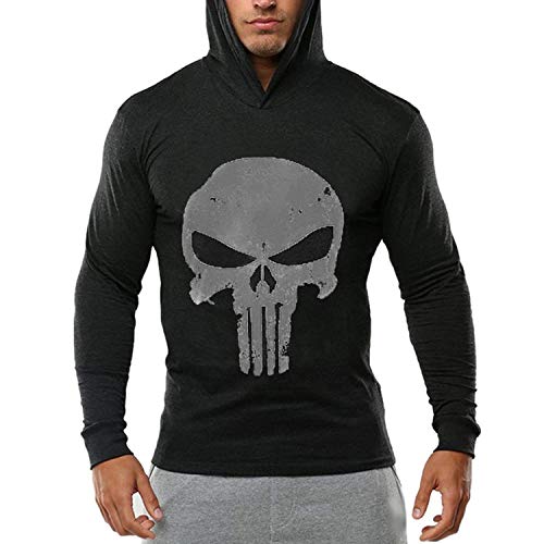 Hoodie Herren Fitness Kapuzen Sweatshirt Herrenmode Langarm Fit Totenkopf Slim Gedruckt Pullover Sport Kapuzenshirt Mit Schwarz Rot Grau (Color : Schwarz, Size : XL) von Huixin