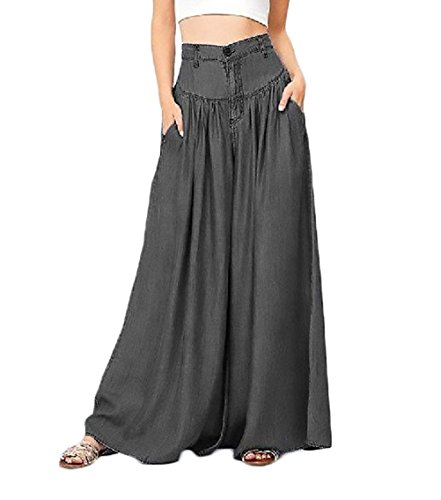 Huixin Breites Bein Hosen Frühling Sommer Damen Hosenrock Unifarben Vordertaschen Mädchen Plissee Button Knopfleiste Locker Lang Hose Freizeithose Pants Bequeme Weiches Moderner Stil Bekleidung von Huixin