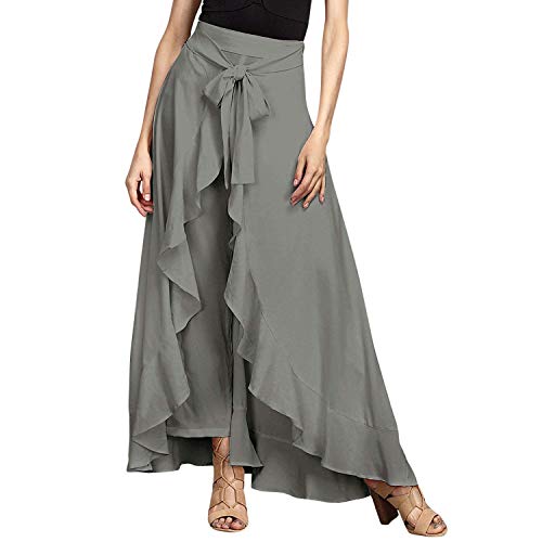 Huixin Damen Elegant Hosenrock Einfarbig Wasserfall Irregular Sanft Elegante Freizeithose Yogahose Festlich Weite Bein Lang Partykleid Locker Oversize Frauen (Color : Grau, Size : M) von Huixin