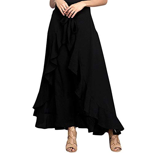 Huixin Damen Elegant Hosenrock Einfarbig Wasserfall Irregular Sanft Elegante Freizeithose Yogahose Festlich Weite Bein Lang Partykleid Locker Oversize Frauen (Color : Schwarz, Size : XL) von Huixin