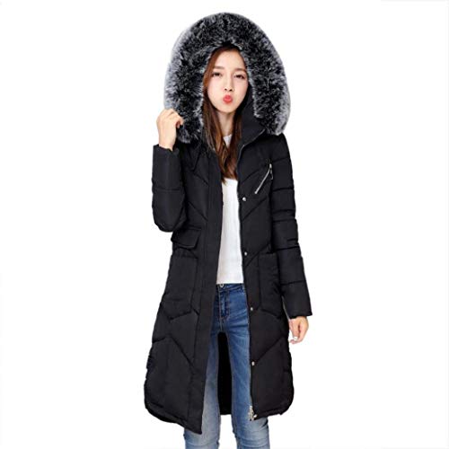 Huixin Winterparka Damen Lang Winter Mode Outdoor Daunenmantel Langarm Warm Verdicken Mit Fellkapuze Daunenjacke Winterjacke Hochwertig (Color : Schwarz, Size : XL) von Huixin