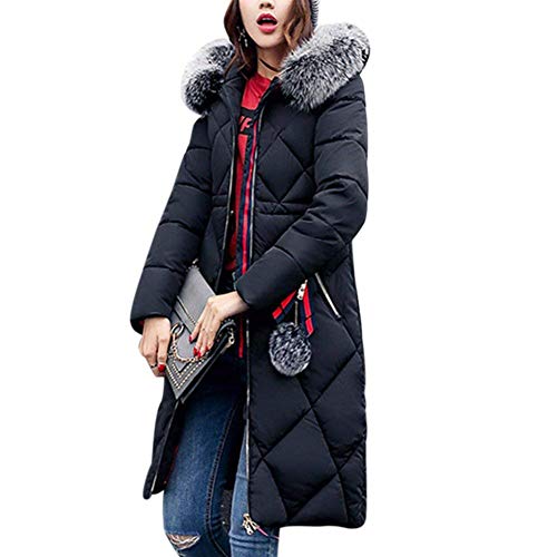 Huixin Winterparka Damen Oversize Warm Verdicken Daunenmantel Mit Fellkapuze Festlich Longsleeve Bequem Derbe Long Steppmantel Übergangsmantel Hochwertig (Color : Schwarz, Size : L) von Huixin