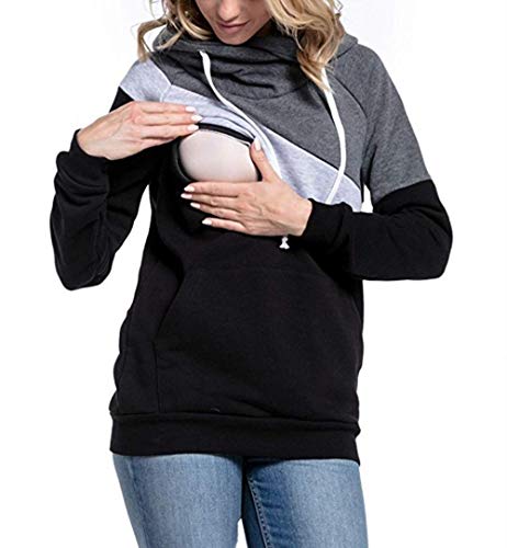 Mutterschaftshoodie Frauen Hoodies Stillpullover Kapuzenpullover Langarm Schwanger Elegante Hoodie Sweatshirt Stillen Krankenpflege Patch Top Dunkelgrau (Color : Dunkelgrau, Size : XL) von Huixin