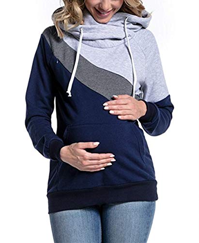 Mutterschaftshoodie Frauen Hoodies Stillpullover Kapuzenpullover Langarm Schwanger Elegante Hoodie Sweatshirt Stillen Krankenpflege Patch Top Dunkelgrau (Color : Hellgrau, Size : M) von Huixin