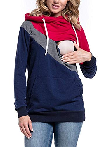 Mutterschaftshoodie Frauen Hoodies Stillpullover Kapuzenpullover Langarm Schwanger Elegante Hoodie Sweatshirt Stillen Krankenpflege Patch Top Dunkelgrau (Color : Rose, Size : 2XL) von Huixin