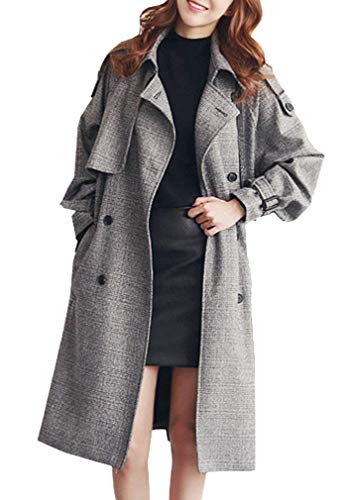 Trenchcoat Damen Lang Mode Loose Lässige Frühling Herbst Festlich Elegante Mantel Langarm Revers Zweireiher Outwear Jacke Coat Mit Gürtel (Color : Grau, Size : M) von Huixin