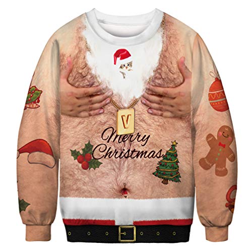 Unisex Weihnachtspulli Herren Damen 3D Digital Bedruckte Lustige Gemustert Sweatshirts Festlich Party Casual Pullover (Colour-2,XL) von Huixin