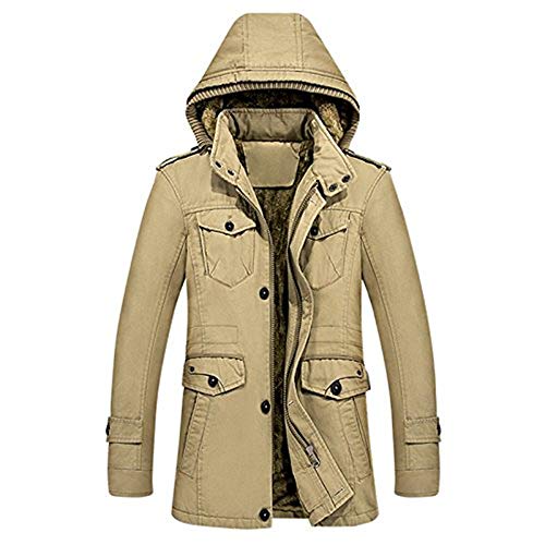 Winterjacke Herren Wintermantel Trenchcoat Mit Winterparka Verdickte Kapuze Herrenmode Abnehmbare Herrenmantel Mantel Jacke Männer Nner Outerwear (Color : Khaki, Size : S) von Huixin