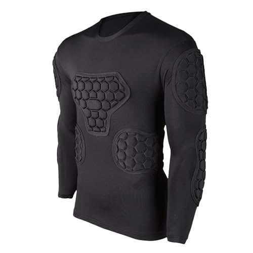 Langarm Torwarttrikot Schwarz Herren, Gepolstertes Kompressionsshirt, Jugend Fußball Pad Shirt Für Fußball, Basketball, Paintball, Rugby, Herren Paintball Shirts, Schwarz, M von Hujinkan