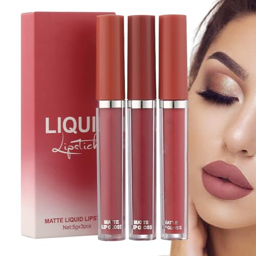 Lipgloss-Geschenkset für Damen,3 Stück flüssiger Lippenstift, glänzender Lipgloss - Langanhaltender Lippenfleck, wasserfeste Lippenfarbe, feuchtigkeitsspendende Lippenstifte, natürliches Hujinkan von Hujinkan