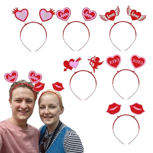 Valentinstag Herz Stirnband, Rotes Herz-Haarband für Valentinstag, 6 Stück Valentinstag-Haarreifen, rote Liebesherz-Lippen-Stirnband-Dekorationen für Valentinstag, Hochzeit, Geburtstagsfeier Hujinkan von Hujinkan