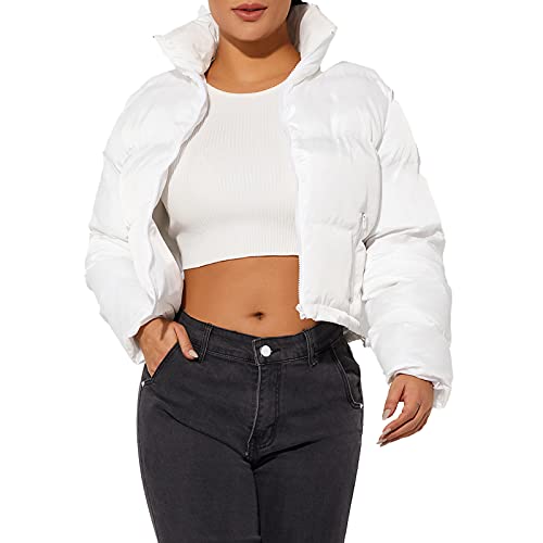 Hujoin Damen Jacke Puffer 3/4 Jacke Damen Schwarz Cropped Jacke Kurz Warm Jacke Daunen Crop Winterjacke Bauchfrei Bauchfrei von Hujoin