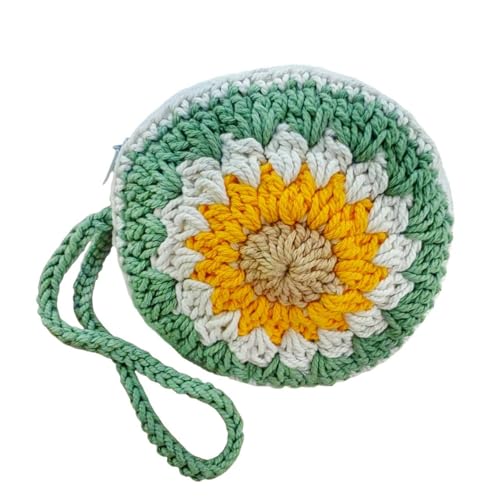 HukDok Handgefertigte Geldbörse mit Smiley-Gesicht, Reißverschluss, gehäkelt, gestrickt, niedlich, kleine Aufbewahrungstasche, Münzgeldbörse, runde Tasche, Weiße Sonnenblume, Kompakter Stil HukDok Handgefertigte Geldbörse mit Smiley-Gesicht, Reißverschluss, gehäkelt, gestrickt, niedlich, kleine Aufbewahrungstasche, Münzgeldbörse, runde Tasche, Weiße Sonnenblume, Kompakter Stil von HukDok