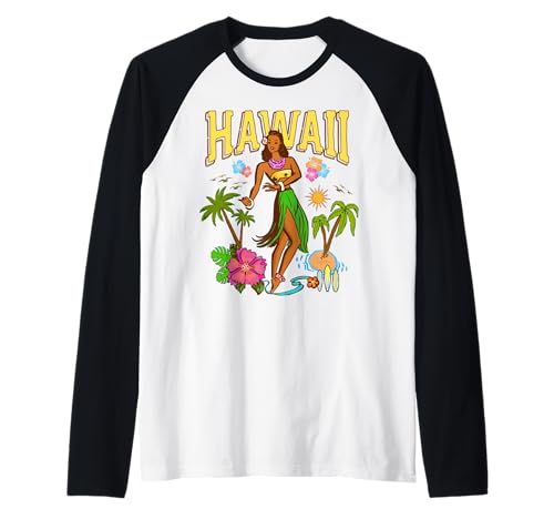 Hula Girl Hawaii Aloha Beach Vibes Pinup im Retro-Look, hawaiianisch Raglan Hula Girl Hawaii Aloha Beach Vibes Pinup im Retro-Look, hawaiianisch Raglan von Hula Hawaii Vintage Aloha Apparel Co