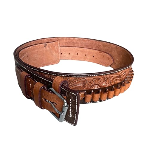Hulara Pistol Cartridge Belt with Adjustable Ammo Bandolie Revolver Shotgun Shell Holder for Men/Women Cowboy Belt for 38 Cal von Hulara