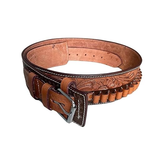Hulara Vollnarben-Buff-Leder-Waffengürtel, 22-Patronengürtel, Western-Patronengürtel, Kostüm-Kugelgürtel für Herren | Western-Waffengürtel für Damen (30"-32") von Hulara