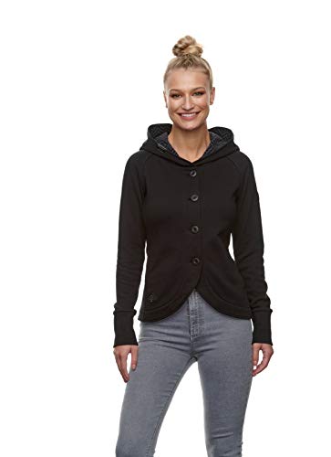 ragwear Damen Sweatjacke AVA Jacke Jäckchen Sweat Knopfleiste Kapuze VEGAN PETA Black M von Hulker Europe Vertriebs GmbH