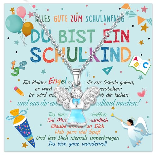 Humairc Einschulung Geschenk Jungen Mädchen Schutzengel Halskette 2024 Schulkind Schultüte Füllung Schutzengel Geschenk Schulanfang Glücksbringer Plus Grußkarte Geschenkbox von Humairc