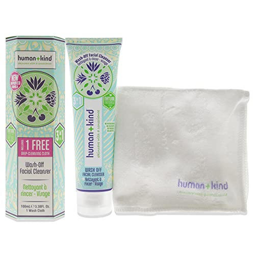 Human+Kind Double Cleanser - Hydrating, Brightening Cream Face Wash for a Soft, Balanced Complexion - Gentle and Smoothing on Sensitive Skin - Includes a Clarifying Reusable Makeup Cloth - 2 pc von Human+Kind