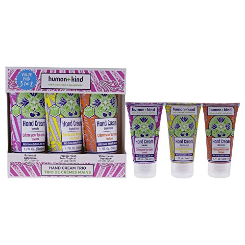 Human+Kind - Handcreme Trio - Natürlich gewonnen 99,45% - 3 in 1 - Mit Kakaobutter und Aloe Vera - Lavendel - Tropical Fresh - Wassermelone - Pflegen und hydratisieren Sie die Haut - Vegan - 50,3ml/50ml x 3 Human+Kind - Handcreme Trio - Natürlich gewonnen 99,45% - 3 in 1 - Mit Kakaobutter und Aloe Vera - Lavendel - Tropical Fresh - Wassermelone - Pflegen und hydratisieren Sie die Haut - Vegan - 50,3ml/50ml x 3 von Human+Kind