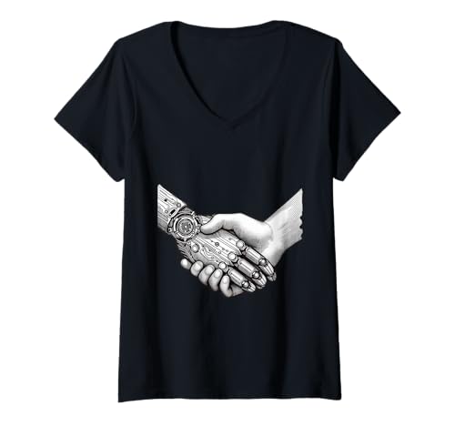 Damen Menschlicher KI-Roboter Handshake Ingenieur für künstliche Intelligenz T-Shirt mit V-Ausschnitt Damen Menschlicher KI-Roboter Handshake Ingenieur für künstliche Intelligenz T-Shirt mit V-Ausschnitt von Human AI Robot Handshake Engineer Products