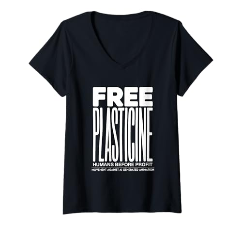 Damen Free Plastiline Human Artists Before Profit Activist T-Shirt mit V-Ausschnitt Damen Free Plastiline Human Artists Before Profit Activist T-Shirt mit V-Ausschnitt von Human Artist Alliance Anti-AI Art Club